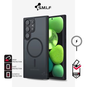 SMLF Magsafe Case For Samsung Galaxy S25 Ultra S25 + S25 Plus S24 Ultra S24 + S24 Plus S23 Ultra S23 + S22 Ultra Anti-Yellowing Matte Skin Feeling Back Cover Military Shockproof Casing Slim Translucent Magnetic Case