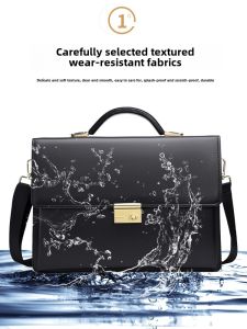 Genuine Leather Mens Briefcase Handbag Password Business Briefcase Horizontal Style Lawyer Computer Bag Crossbody Duty Bag