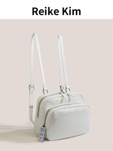 Reike Kim Handmade Small Niche Design Feeling Jennie Same Style Double Shoulder Bag Casual White Backpack with Bright Surface
