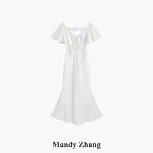 Elegant Design Lace Short Sleeve Dress Acetate