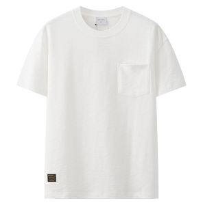 Heavyweight Bamboo Cotton Patchwork Solid Color Casual round Neck Short Sleeve T-Shirt for Men Youth Fashion Summer Top