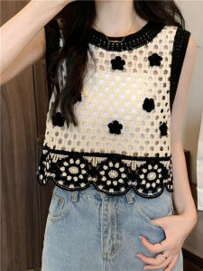 Áo Ba Lỗ Không Tay Bằng Lụa Băng Dệt Kim Rỗng Mùa Hè Cho Nữ Áo Khoác Ngoài Ngắn Áo Ba Lỗ Thường Ngày Áo Ba Lỗ Không Tay Áo Ba Lỗ Mùa Hè