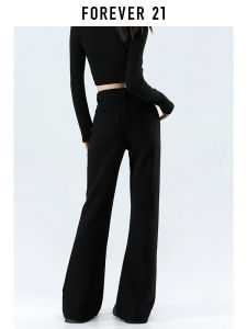 กางเกงขายาวทรงหลวมเอวสูงผ้ายืดคอร์ดูรอยสีดำ ทรงหลวม ทรงสลิมฟิต กางเกงขายาวทรงขากระบอก แฟชั่นฤดูใบไม้ร่วง/ฤดูหนาว