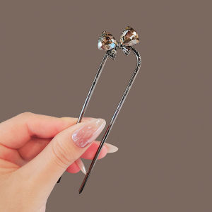 ปิ่นปักผมรูปโบว์คริสตัลสีดำสำหรับผู้หญิงปิ่นปักผมรูปตัวยูแบบเรียบง่ายอุปกรณ์เสริมกี่เพ้ากิ๊บติดผมโลหะสไตล์โบราณ