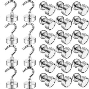 Strong Heavy Duty Neodymium Magnet Magnetic Metal Hooks Push Pins Great Pull Force for Kitchen Refrigerator Office DIY Storage