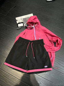 ZHUOCAN | American Style Black Pink Color Block Nylon Quick Dry Mid-length Shorts