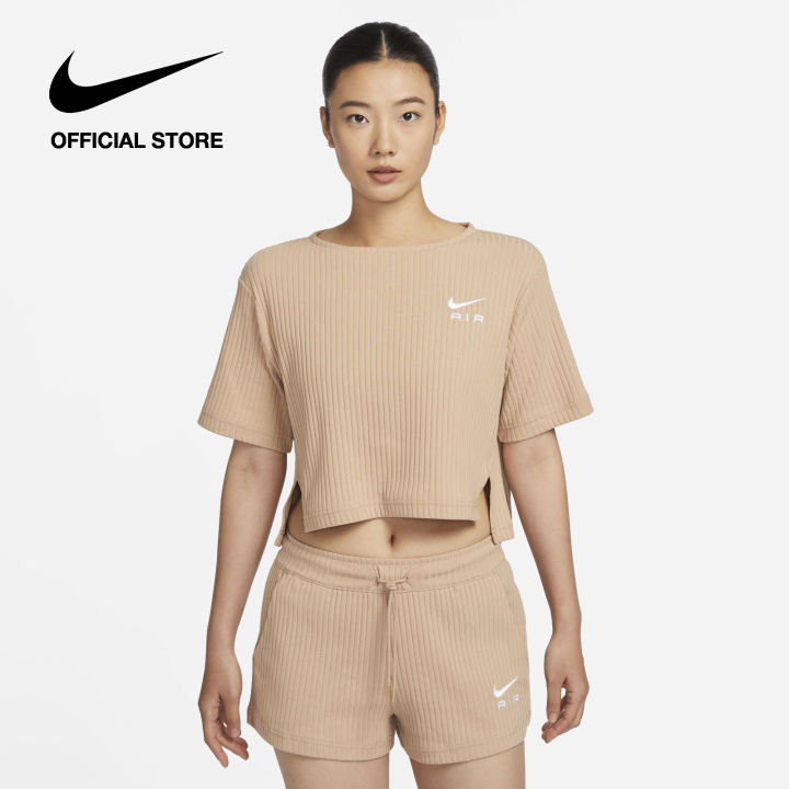 Nike Womens Sportswear Ribbed Jersey Short-Sleeve Top Hemp