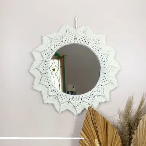MINIMALY06 Kaca Cermin Macrame (D.35CM-D.40CM S.KPANG) Cemin Cinding Cermin Aesthetic Cermin Macrame