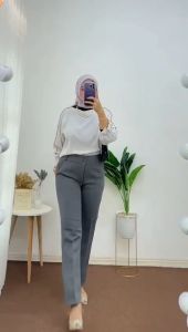 CELANA KERJA WANITA CELANA KANTOR MODEL PINGGANG RESLETING KANCING DAN MODEL PINGGANG KARET