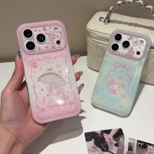 Sanrio | Ốp Điện Thoại iPhone My Melody Phối Màu Gradient Lấp Lánh - Ốp Chống Sốc Hoạt Hình Dễ Thương Với Cửa Sổ Kính Lấp Lánh Dành Cho iPhone 17/16/15 Pro Max