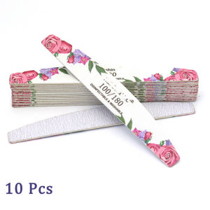 10 Pack Rose Print Half Moon Wooden Nail Files Thin Fine Grit Professional Manicure Nail Buffer Professional Manicure Nail Files