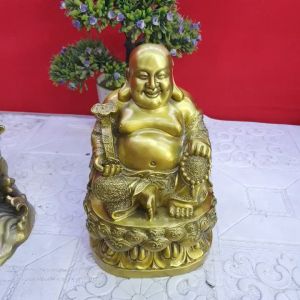 Tượng Phật Di Lặc toạ đài sen phong thuỷ bằng đồng vàng