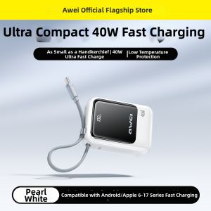 Awei | New 2025 High Capacity Portable Charger 10000mAh with Dual Cables 45w Fast Charging Compact and Air Travel Friendly