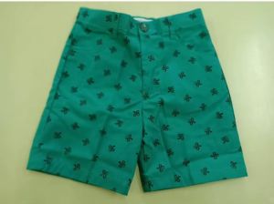 Short GSP For Kids School Uniform Green Shorts With Black Floral Pattern Elastic Waistband