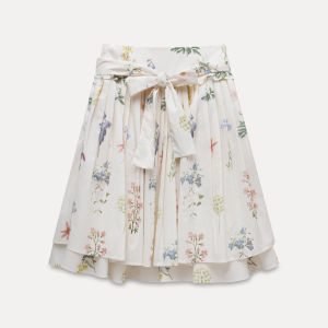 High Waist Floral Print Half Skirt Womens Summer New Korean Style Pleated Garden Flower Short Skirt EGGKA Brand Polyester Fiber