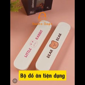 Bộ thìa đũa hộp đựng đũa muỗng nĩa cá nhân dear bear cute inox 304 đồ ăn cơm trưa văn phòng có nắp đậy cá thìa dĩa mang đi làm dễ thương cao cấp SUZUKO BAGS TM07