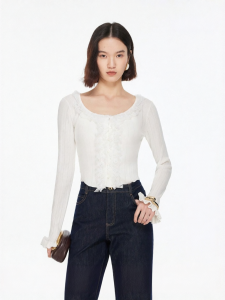 Vero Moda | Autumn New Lace Square Collar Ruffle Bell Sleeve Fitted Sweater
