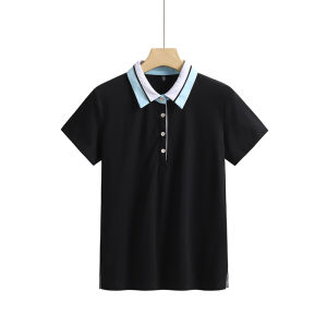Comfortable Cotton Polo Shirt Short Sleeve Turn-down Collar Slim Fit Korean Style Spring Summer Fashion Womens T-shirt