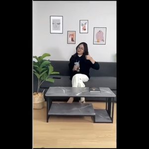 Bàn Trà Sofa Phòng Khách Mặt Gỗ Họa Tiết Vân Đá 3 Tầng Khung Thép Chắc Chắn Kích Thước 100x50cm