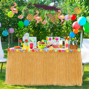 Straw Color Table Skirt For Tropical Hawaiian Party Decoration Summer Flamingo Theme Luau Party Birthday Wedding Decor Supplies
