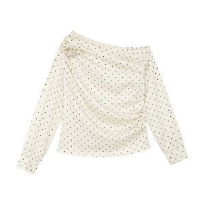 XXNING | Áo Nữ Kiểu Pháp In Đốm Trễ Vai Xếp Ly Slim Fit
