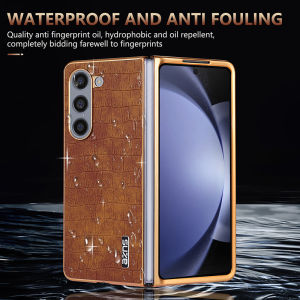 Case for Samsung Galaxy Z Fold6 Fold 6 Z Fold5 Fold 5 Z Fold4 Z Fold3 Luxury Electroplated Frame Crocodile Leather Flap Folding Screen Back Cover Business Anti-drop Shockproof Protective Cover