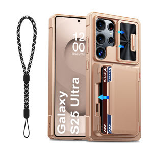 With Card Holder Sliding Camera Cover And Stand For Samsung Galaxy S25 Ultra Phone Case Anti-Fall PC+TPU Wallet Case