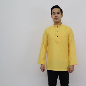 【 PROMOSI 】 Kurta Slim Fit Warna Kuning Yellow / Kurta Dewasa Kain Cotton PREMIUM Sejuk / KURTA RAYA D004K KD