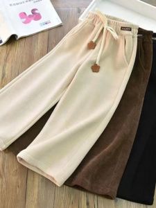 Girls Corduroy Wide Leg Pants Elastic Straight Casual Trousers Spring Autumn Fashionable Childrens Clothing Polyester Blend