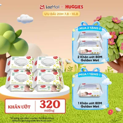 [20h 7-10.8 GIẢM THÊM 90K] Combo 4 gói Khăn giấy ướt cho trẻ sơ sinh HUGGIES 80 miếng không mùi