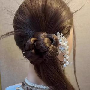 Luxurious Water Diamond Bead U-Shaped Floral Hairpin Traditional Chinese Style Hairdo Tool Elegant Hair Accessories