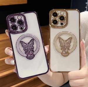 4ชิ้นแฟชั่นห่วงผีเสื้อสีสันสดใสที่ยึดโทรศัพท์มือถือปรับได้พับได้สติกเกอร์ด้านหลังที่ตั้งโทรศัพท์มือถือโต๊ะสำนักงานตัวยึดโทรศัพท์ขี้เกียจ