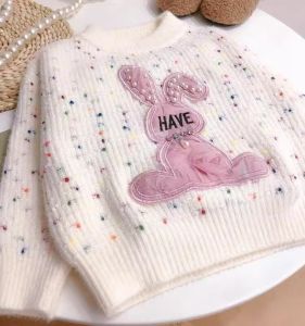 Trendy Girls Winter Fashion Mink Velvet Knitwear Thickened Base Layer Sweater Autumn Winter Style Cartoon Pattern round Neck