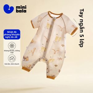 MINI BALA | Túi Ngủ Chống Kicking Cho Bé Có Túi Chân Phân Loại Tay Ngắn Thoáng Khí Từ Tre & Cotton