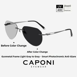 CAPONI | Anti-Glare Driving Glasses Polarized Titanium Frameless Sunglasses Male