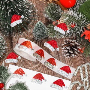 500pcs/Roll Christmas Gift Tags Gift Label Stickers Red Santa Hat Design with Glitter Cards Gift Packaging Decoration Navidad 25