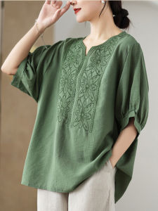 plus Size Cotton Linen Short Sleeve T-Shirt Summer New Loose Top High End Linen Fashionable Mom Summer Wear Comfortable Casual Tee