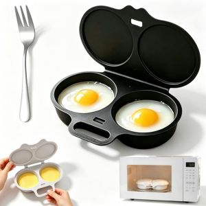 Aitemay Food Grade PP Microwave Egg Cooker 2 Hole Heart Shape Steamer Poacher BPA Free Quick Breakfast Maker Kitchen Gadget Yellow