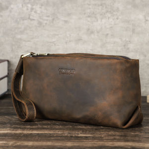 Hiram Luxury Cowhide Leather Casual Mens Clutch Bag for 8.3 inch iPad Mini Male Wallet Large Capacity Purse Gift