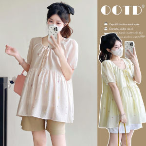 Slim Stylish Short Sleeve Summer V-neck Korean Style Sweet Pregnant Blouse