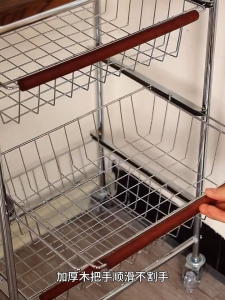 Wooden Kitchen Storage Rack Moving Rack Trolley Cart With Basket Moving Rack Kitchen Bedroom Bathroom Organizer Storage Rack