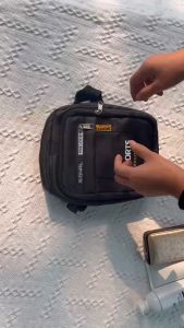 CJHBAGSHOP#4028 Nylon Men`s crossbody shoulder bag with multi-layered pocket system for organization including a dedicated front pocket with "SPORTS EXCITING" text.
