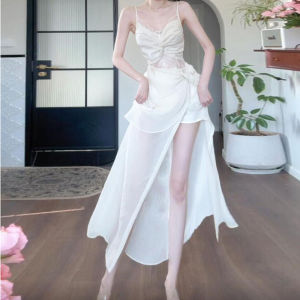 CHANGTONG | French Elegant Lace Back-exposing Dress Long