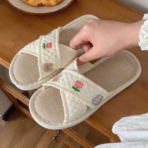 Thin Strip Minimalist Casual Home Ins Japanese Style Linen Slippers All Year Round Neutral Sweat-Absorbent Breathable Cotton Linen Slippers for Women