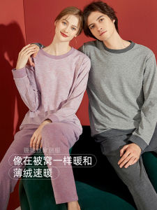 ชุดนอนผ้าขนแกะแบบหนาสำหรับคู่รัก ฤดูใบไม้ร่วง/ฤดูหนาว ชุดนอนแบบสวมหัวคอกลมสำหรับผู้ชายและผู้หญิง เสื้อคลุมแบบสวมหัวบางสำหรับกลางแจ้ง