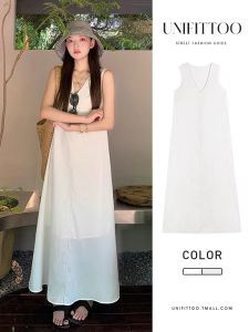 Sleeveless V-Neck White Dress