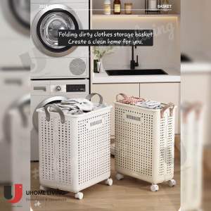 [Local Seller] Movable Foldable Laundry Basket Space Saving Clothes Storage Bag Shelves Toys Organizer Storage