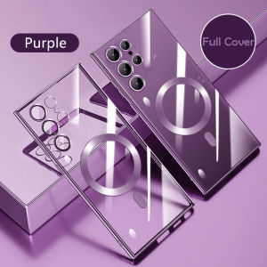 เคสชาร์จไร้สายสุดหรูแบบคลาสสิกที่ชัดเจนสำหรับ Samsung S25 S24 S23 S22 S21บวกกับ S25 S22 S23 S21พิเศษ FE Note 10 Plus Note 20 Ultra Soft Electroplated โปร่งใสพร้อมฟิล์มเลนส์ปกป้องเคสโทรศัพท์ถ่ายภาพ