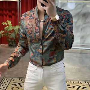 Chinese Style Ink Painting Stand Collar Long Sleeves Shirt Men Spring & Fall New Arrival Vintage Casual All-Matching Stylish Colorful Shirt