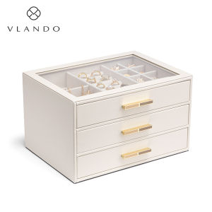 Vlando Large Capacity Jewelry Box Christmas Gift Elegant Storage Box for Rings And Bracelets High Quality Leather Organizer